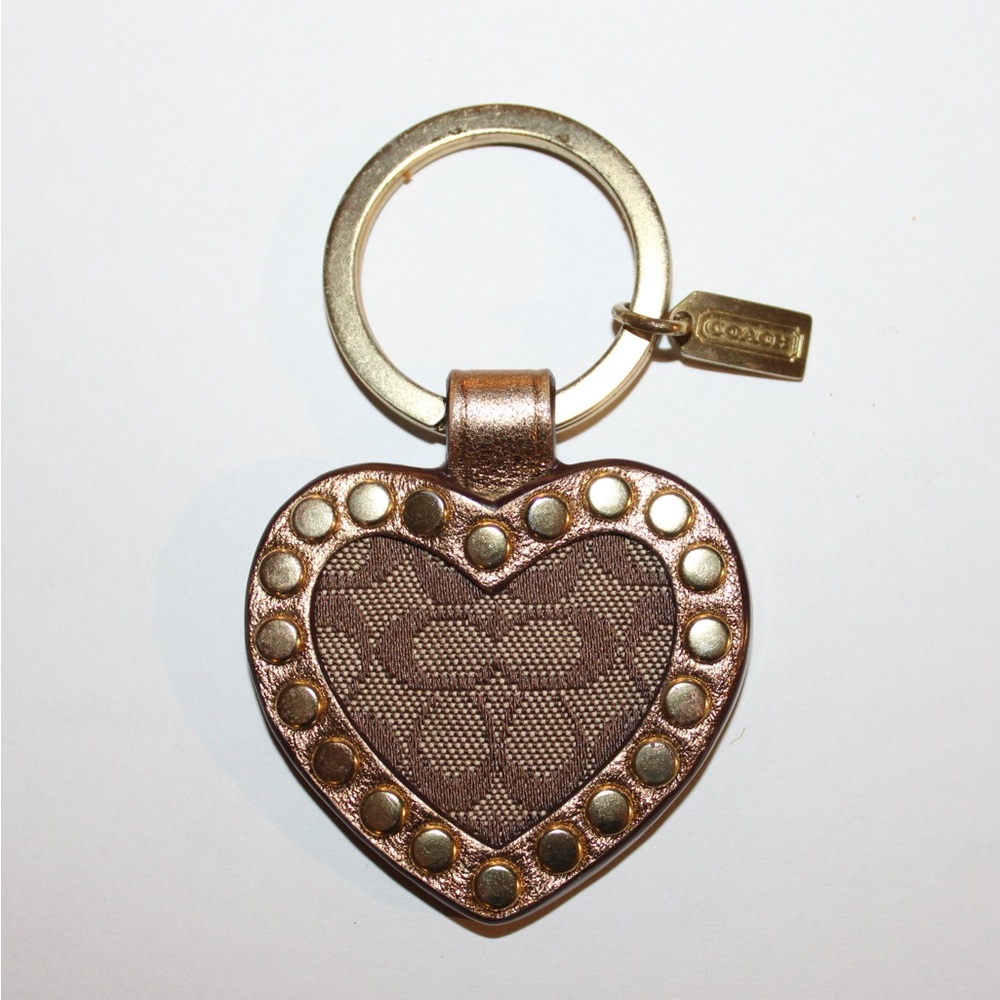 Coach Signature Heart Key Chain Ring Brown Leather